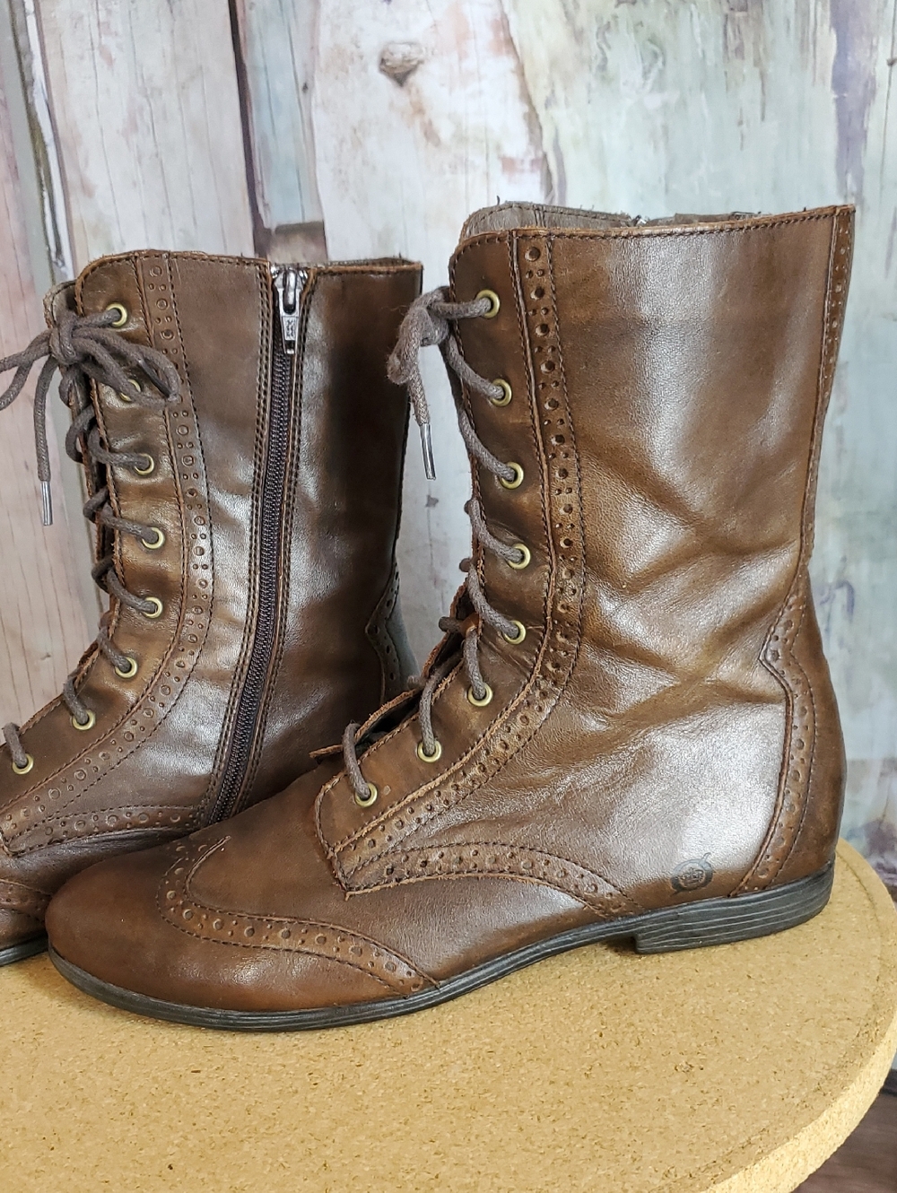 Born Mid Calf Boots 9 Brown Leather Wingtip Leonis Brogue Oxford - Picture 5 of 10